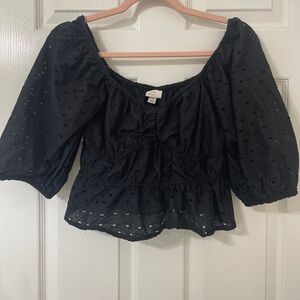 New Day Black Eyelet Top